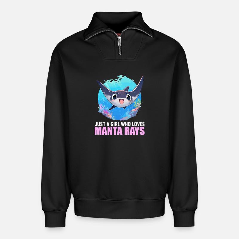 Rochen Mantarochen - Relaxed Unisex Organic Half Zip Sweatshirt – von SPREAD - Schwarz