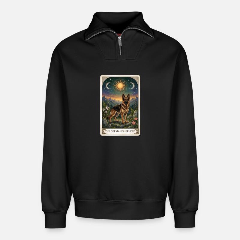 Deutscher Schäferhund Tarot - Relaxed Unisex Organic Half Zip Sweatshirt – von SPREAD - Schwarz