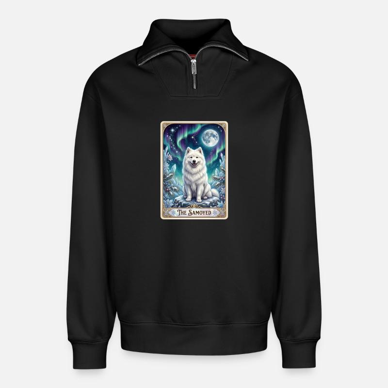 Samojede unter Nordlichtern - Relaxed Unisex Organic Half Zip Sweatshirt – von SPREAD - Schwarz