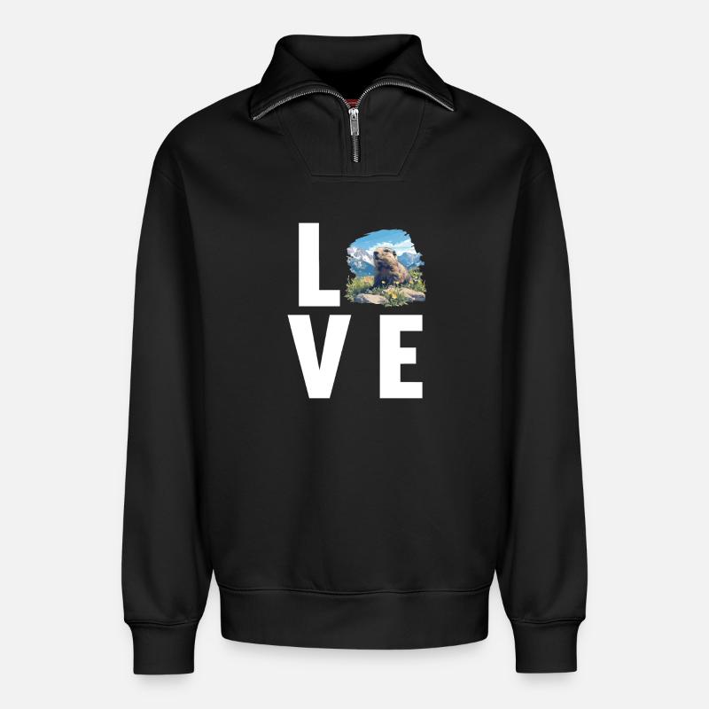 Marmots Groundhog - Relaxed Unisex Organic Half Zip Sweatshirt – by SPREAD - black