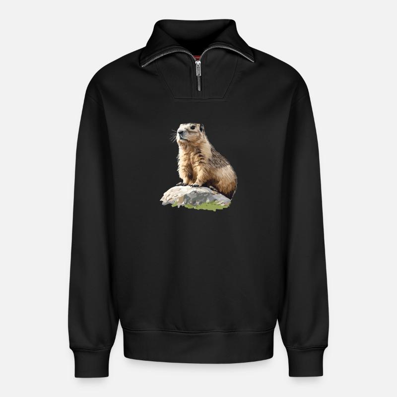 Marmots Groundhog - Relaxed Unisex Organic Half Zip Sweatshirt – by SPREAD - black