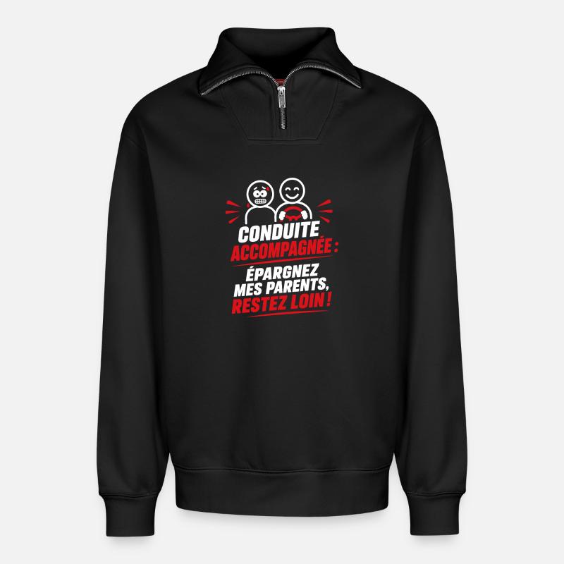 Conduite Accompagnée Autonomie Malicieuse - Sweat unisexe décontracté en coton biologique à demi-zip – de SPREAD - noir