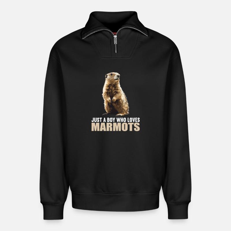 Marmottes Marmotte - Sweat unisexe décontracté en coton biologique à demi-zip – de SPREAD - noir