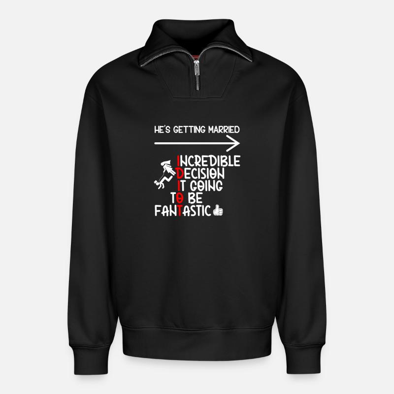 Witziger Bachelor-IDIOT - Relaxed Unisex Organic Half Zip Sweatshirt – von SPREAD - Schwarz