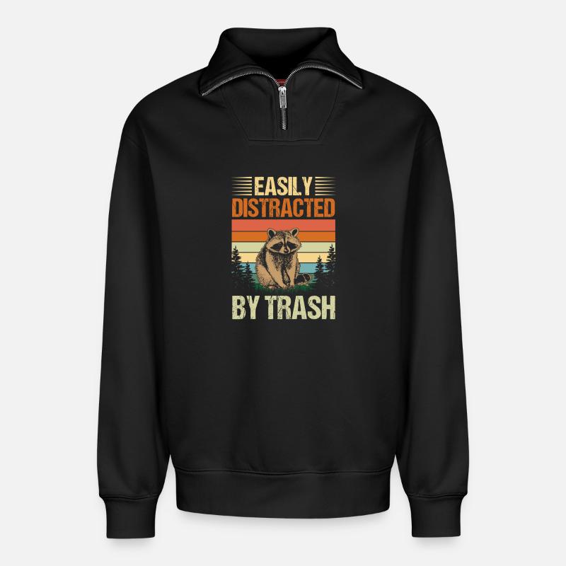 Trash Panda Raccoon - Relaxed Unisex Organic Half Zip Sweatshirt – by SPREAD - black