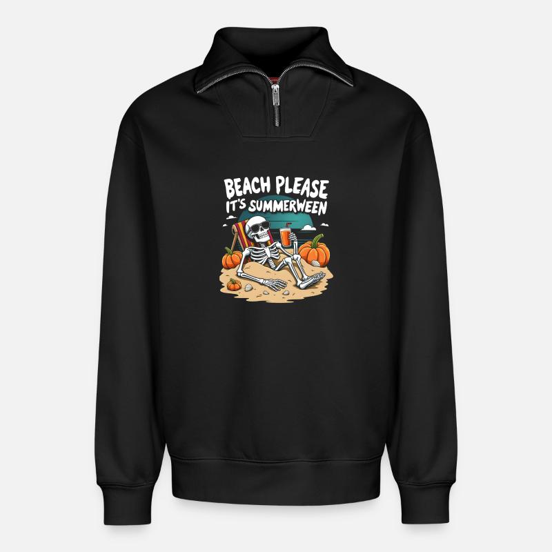 Beach Please Summerween Halloween - Relaxed Unisex Organic Half Zip Sweatshirt – von SPREAD - Schwarz