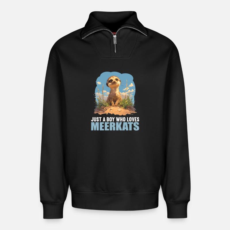 Suricate Erdmännchen - Sweat unisexe décontracté en coton biologique à demi-zip – de SPREAD - noir