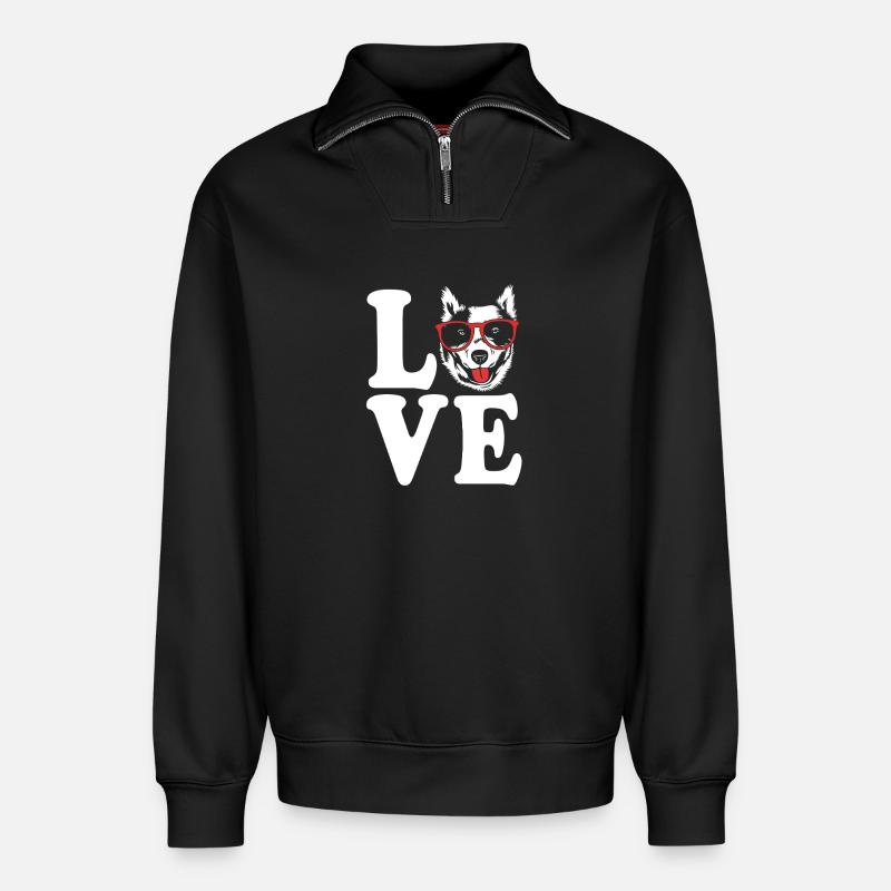 Bouvier australien chien - Sweat unisexe décontracté en coton biologique à demi-zip – de SPREAD - noir