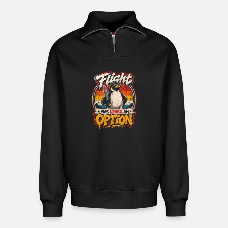 Combative penguin: Never an option - Relaxed Unisex Organic Half Zip Sweatshirt – by SPREAD - black