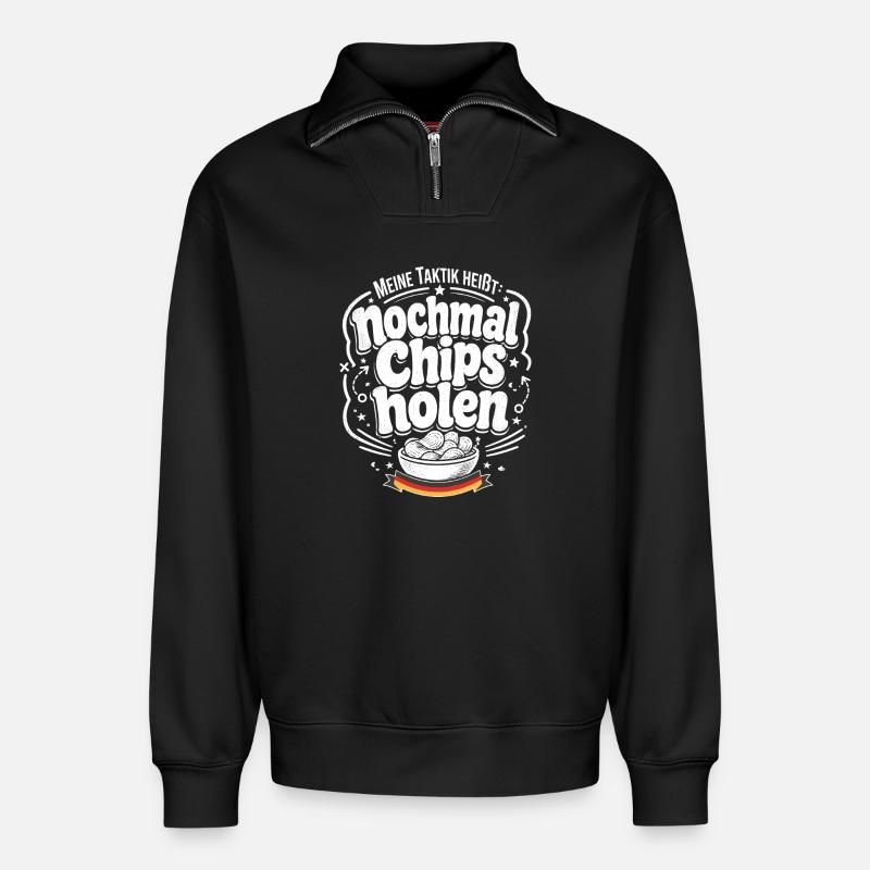 Nochmal Chips holen Taktik - Relaxed Unisex Organic Half Zip Sweatshirt – von SPREAD - Schwarz
