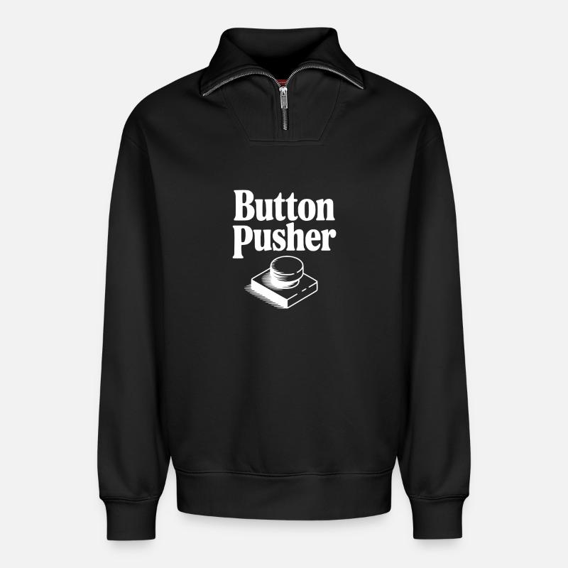 Button Pusher - Relaxed Unisex Organic Half Zip Sweatshirt – by SPREAD - black