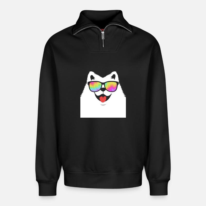 Samoyed - Relaxed Unisex Organic Half Zip Sweatshirt – by SPREAD - black