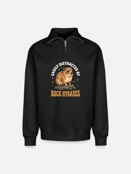 Easily distracted by rock hyraxes - Relaxed Unisex Organic Half Zip Sweatshirt – by SPREAD - black