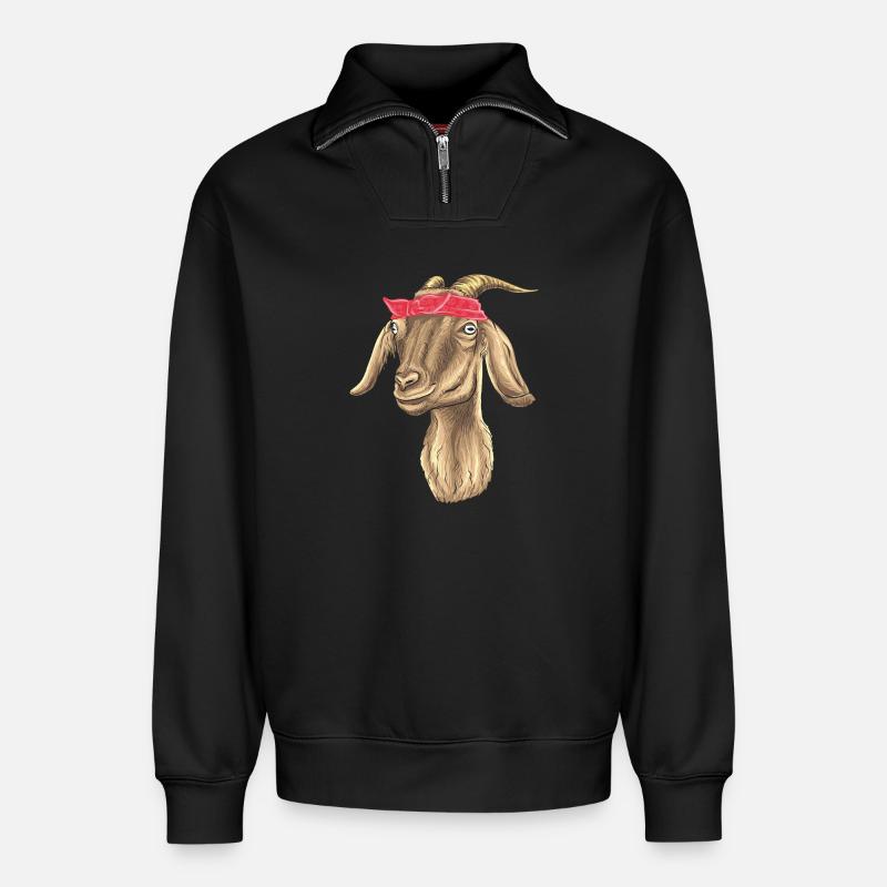 Ziege mit Bandana - Relaxed Unisex Organic Half Zip Sweatshirt – von SPREAD - Schwarz