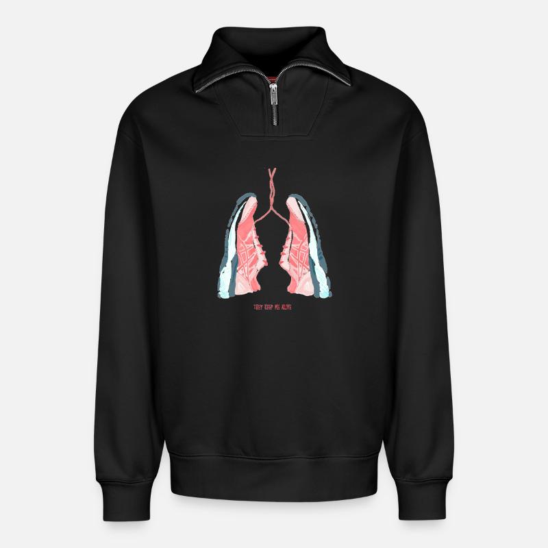 amoureux de la course - Sweat unisexe décontracté en coton biologique à demi-zip – de SPREAD - noir