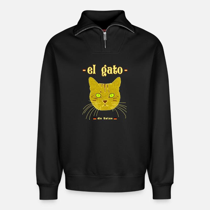 Le chat en espagnol - Sweat unisexe décontracté en coton biologique à demi-zip – de SPREAD - noir