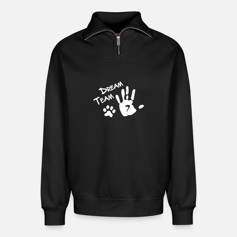 Dog Dream Team Pfote - Relaxed Unisex Organic Half Zip Sweatshirt – von SPREAD - Schwarz