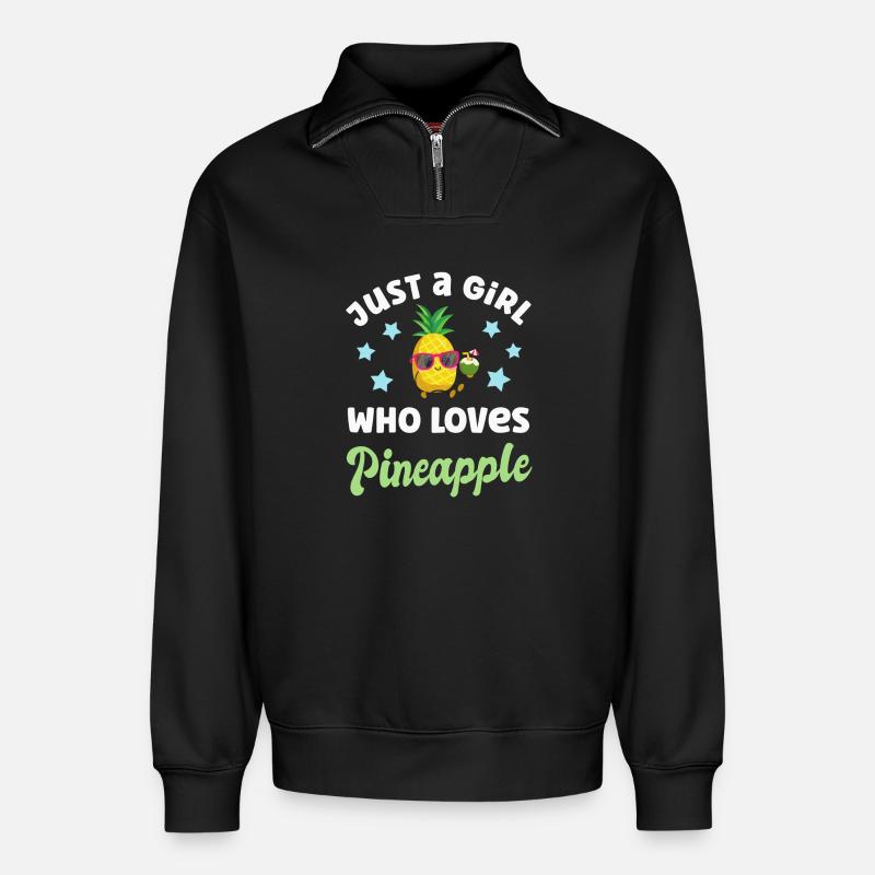 Ananas - Relaxed Unisex Organic Half Zip Sweatshirt – von SPREAD - Schwarz