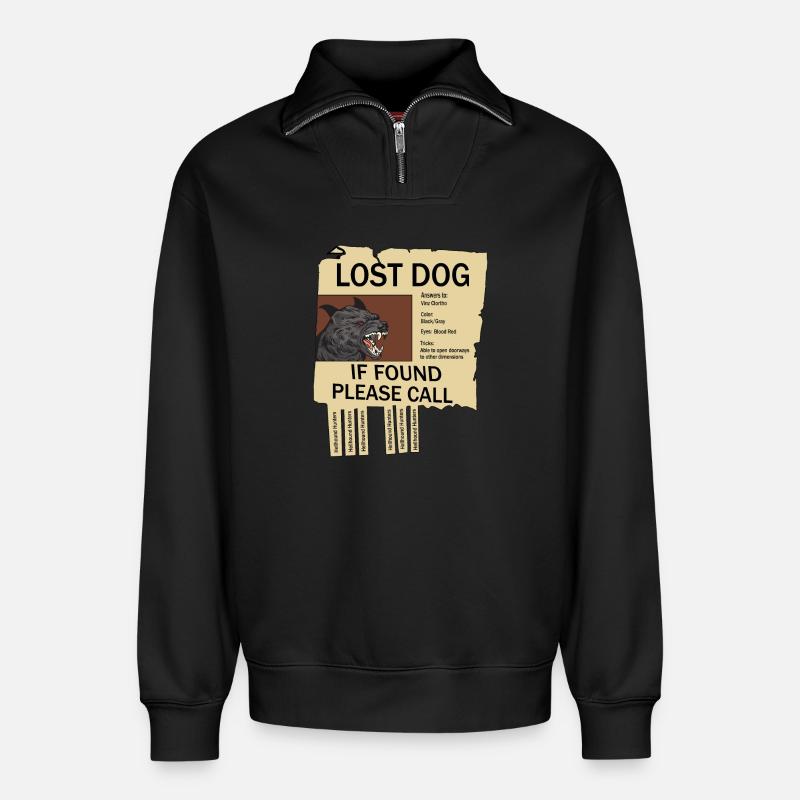 Missing Hellhound - Relaxed Unisex Organic Half Zip Sweatshirt – by SPREAD - black