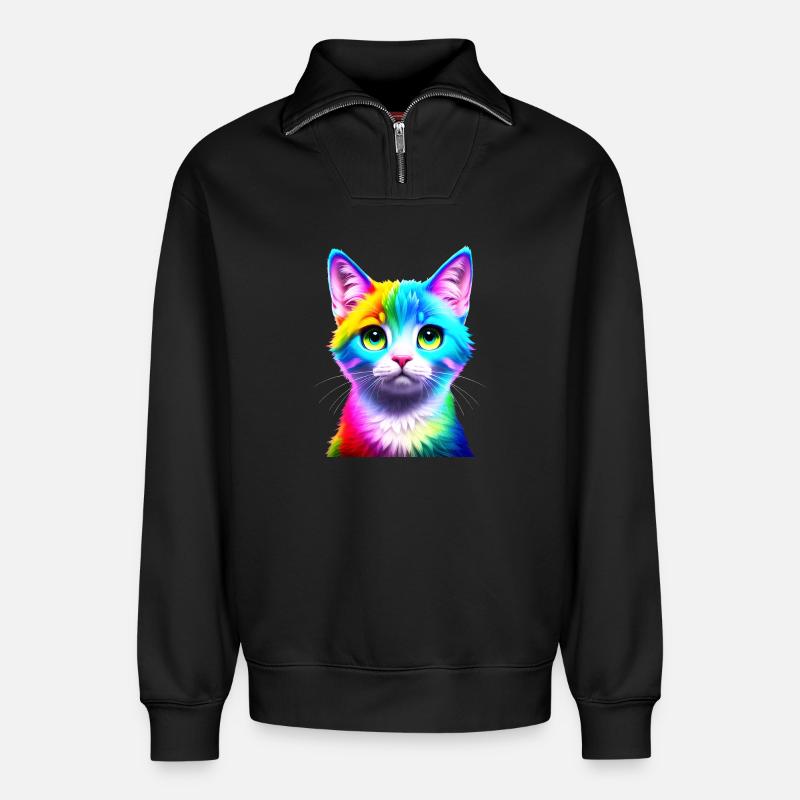 Rainbow Cat - Relaxed Unisex Organic Half Zip Sweatshirt – by SPREAD - black
