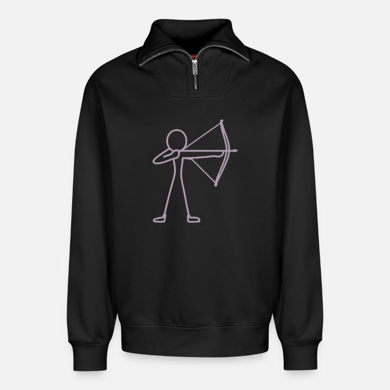 Strichmännchen Bogen Bogenschießen Bogenschütze - Relaxed Unisex Organic Half Zip Sweatshirt – von SPREAD - Schwarz