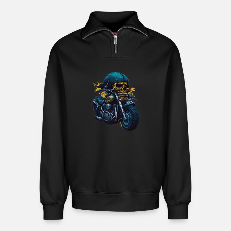 Biker Skull - Relaxed Unisex Organic Half Zip Sweatshirt – von SPREAD - Schwarz