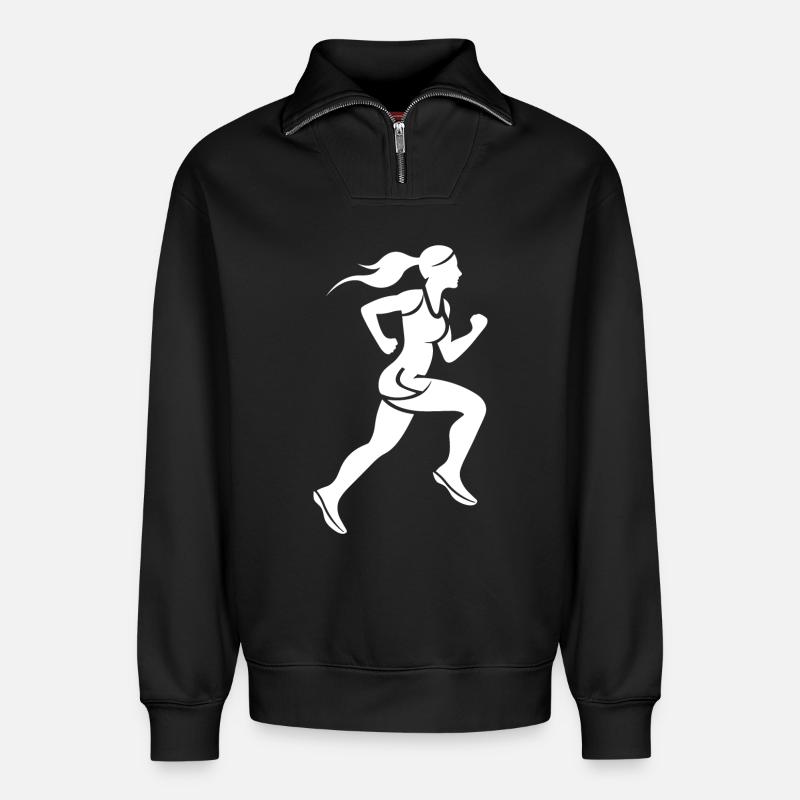 Läuferin - Relaxed Unisex Organic Half Zip Sweatshirt – von SPREAD - Schwarz