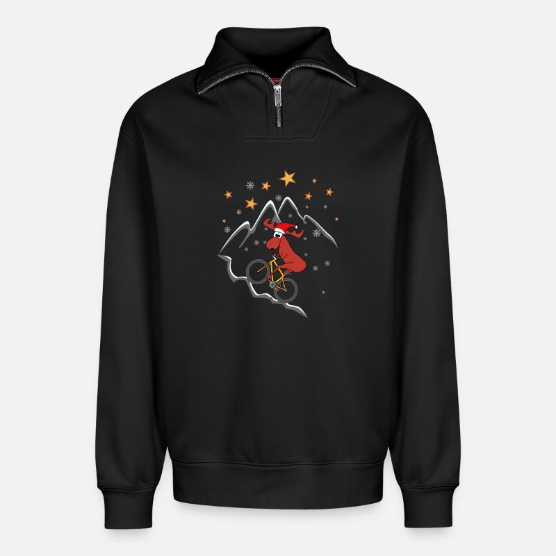 Moose MTB Xmas - Relaxed Unisex Organic Half Zip Sweatshirt – by SPREAD - black