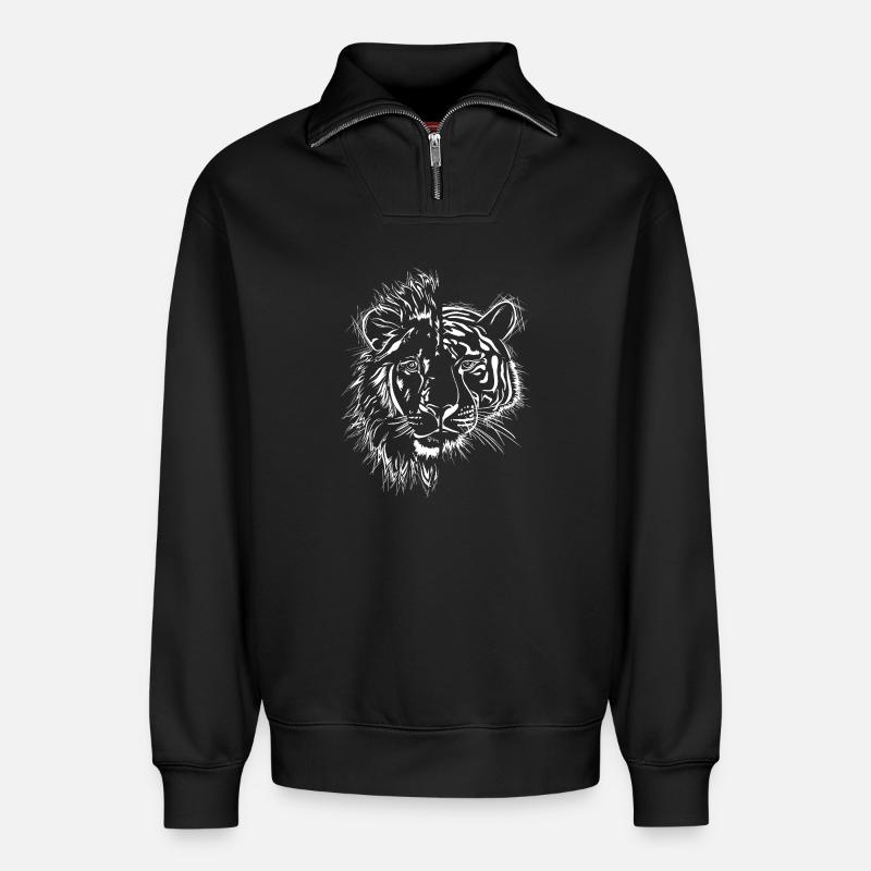 halb Löwe halb Tiger - Relaxed Unisex Organic Half Zip Sweatshirt – von SPREAD - Schwarz