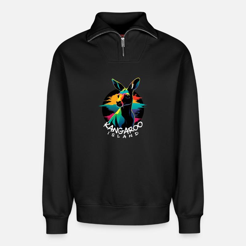 Känguru-Insel - Relaxed Unisex Organic Half Zip Sweatshirt – von SPREAD - Schwarz