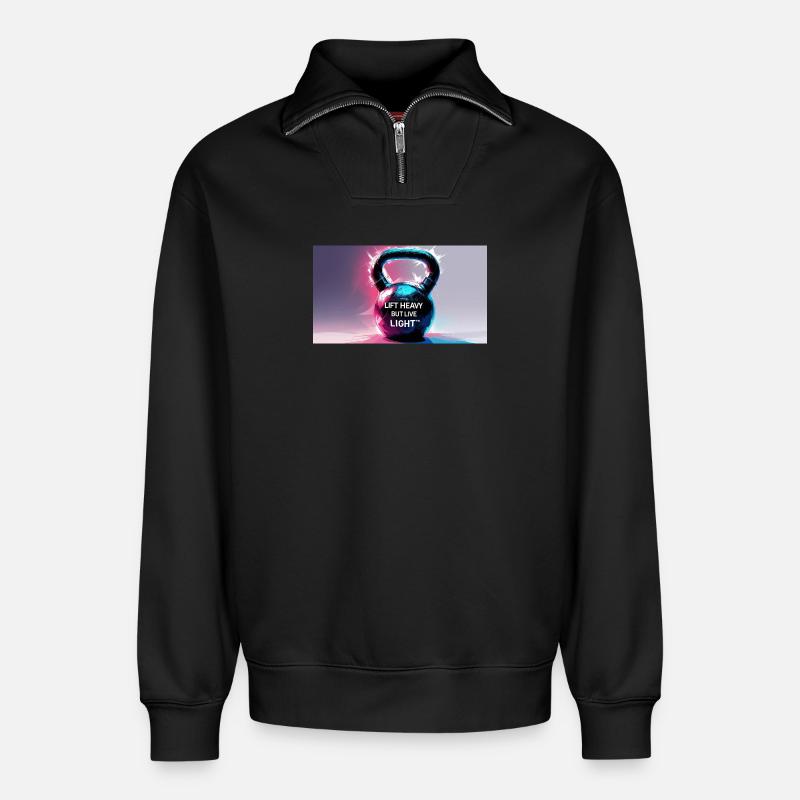 Kettelball mit Motivationsspruch - Relaxed Unisex Organic Half Zip Sweatshirt – von SPREAD - Schwarz