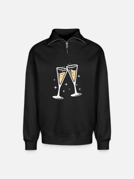 Sektglas Prosecco Sekt Alkohol Prost - Relaxed Unisex Organic Half Zip Sweatshirt – by SPREAD - black