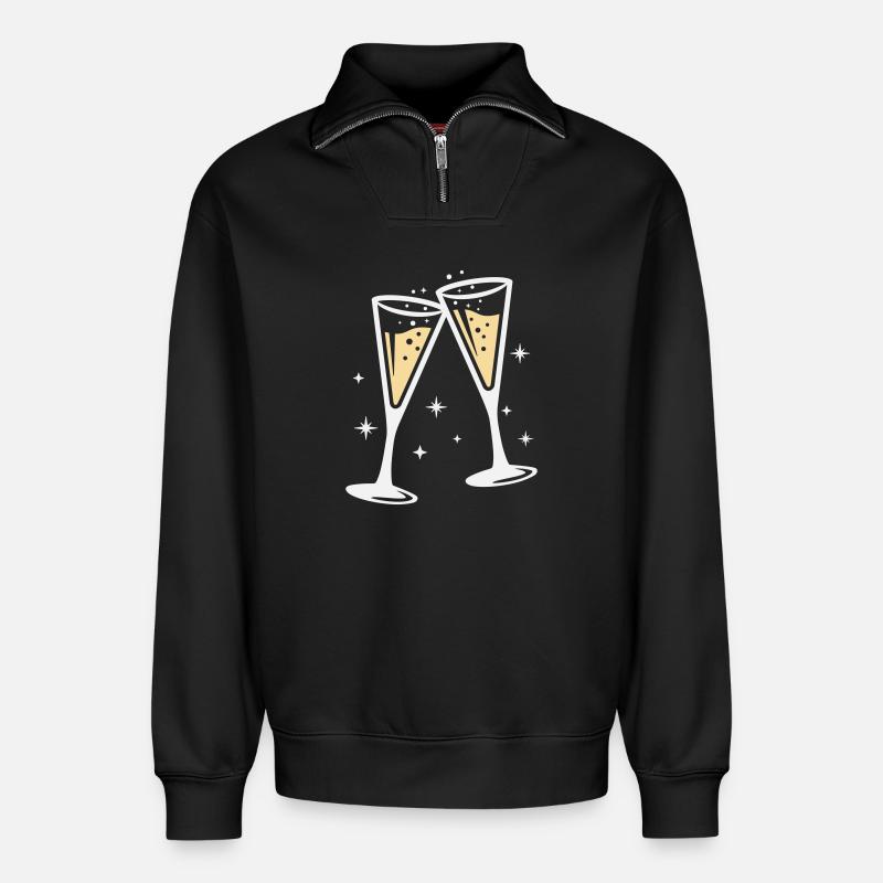 Sektglas Prosecco Sekt Alkohol Prost - Relaxed Unisex Organic Half Zip Sweatshirt – von SPREAD - Schwarz