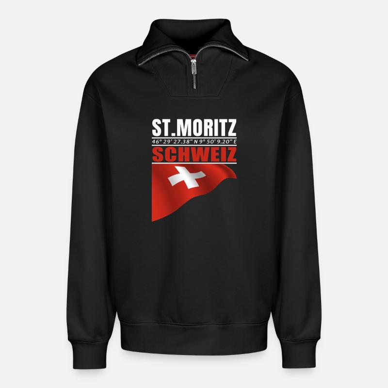 St. Moritz - Relaxed Unisex Organic Half Zip Sweatshirt – von SPREAD - Schwarz
