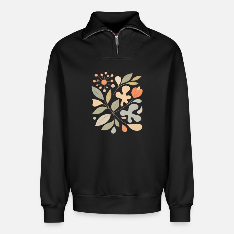 Abstraktes Blumen Muster Illustration - Relaxed Unisex Organic Half Zip Sweatshirt – von SPREAD - Schwarz