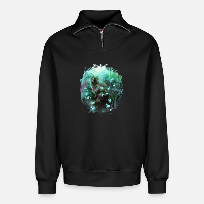 Katze im Magischem Wald - Relaxed Unisex Organic Half Zip Sweatshirt – von SPREAD - Schwarz