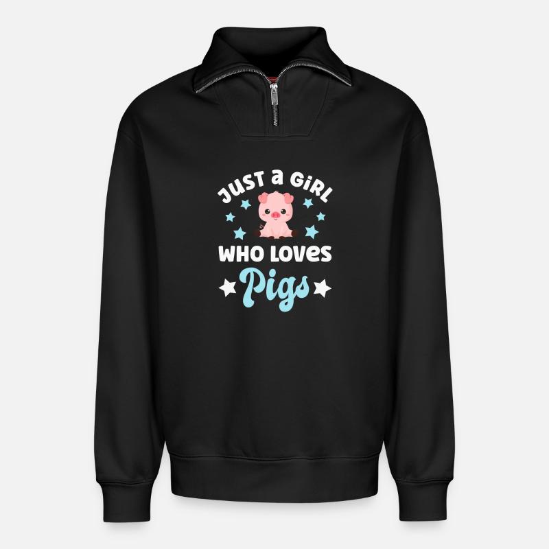 Cochons Cochons - Sweat unisexe décontracté en coton biologique à demi-zip – de SPREAD - noir