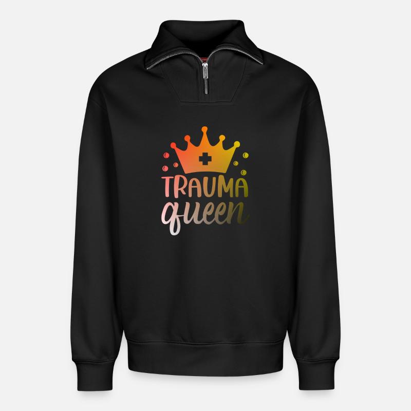 Trauma Queen Krankenschwester - Relaxed Unisex Organic Half Zip Sweatshirt – von SPREAD - Schwarz