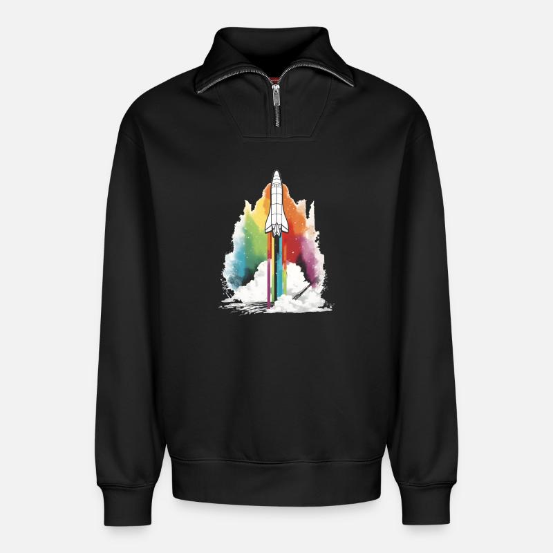 Fusée arc-en-ciel - Sweat unisexe décontracté en coton biologique à demi-zip – de SPREAD - noir