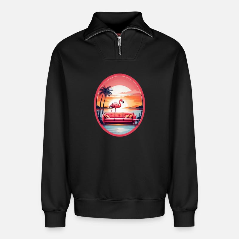 Flamingo Sofa - Relaxed Unisex Organic Half Zip Sweatshirt – von SPREAD - Schwarz