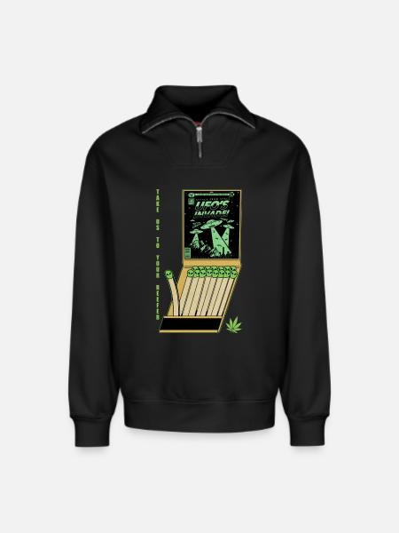 UFO Invasion Vintage Poster Design - Relaxed Unisex Organic Half Zip Sweatshirt – by SPREAD - black