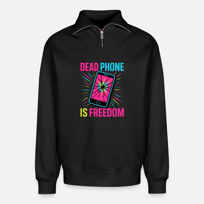 Dead Phone is Freedom - Relaxed Unisex Organic Half Zip Sweatshirt – von SPREAD - Schwarz