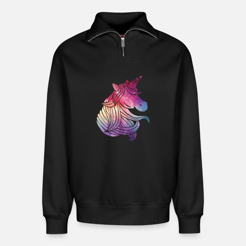 Einhorn Glitzer - Relaxed Unisex Organic Half Zip Sweatshirt – von SPREAD - Schwarz