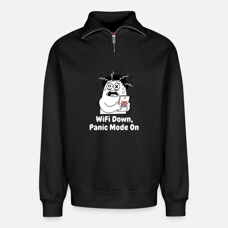 WiFi Ausfall Panikmodus - Relaxed Unisex Organic Half Zip Sweatshirt – von SPREAD - Schwarz