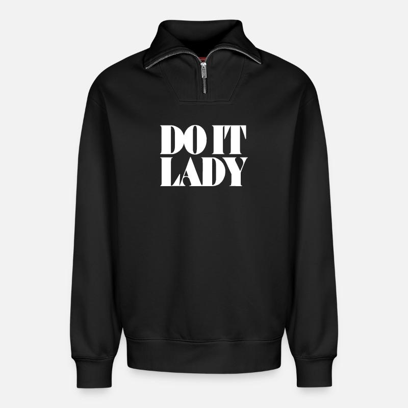 Faites-le Dame - Blanc - Sweat unisexe décontracté en coton biologique à demi-zip – de SPREAD - noir