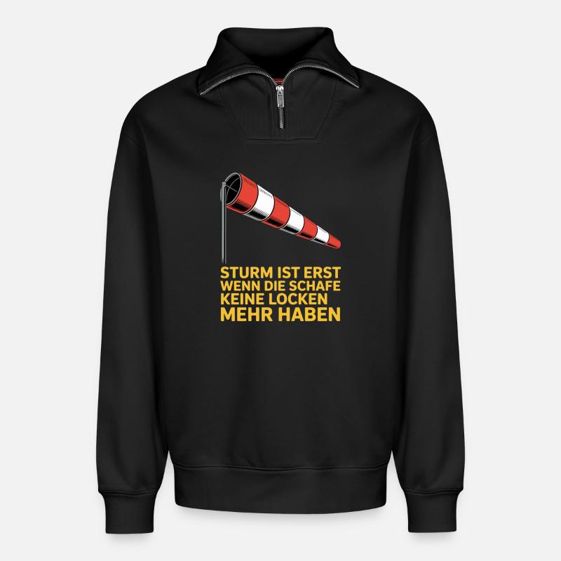 Sturmtext mit Windsock - Relaxed Unisex Organic Half Zip Sweatshirt – von SPREAD - Schwarz