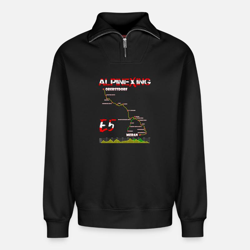 E5 Oberstdorf Merano - Sweat unisexe décontracté en coton biologique à demi-zip – de SPREAD - noir
