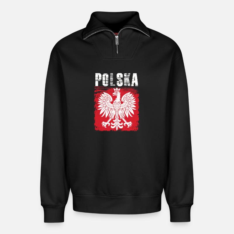 Polen - Relaxed Unisex Organic Half Zip Sweatshirt – von SPREAD - Schwarz