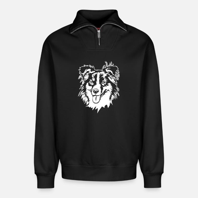 Australian Shepherd Kopf "Black Edition" - Relaxed Unisex Organic Half Zip Sweatshirt – von SPREAD - Schwarz
