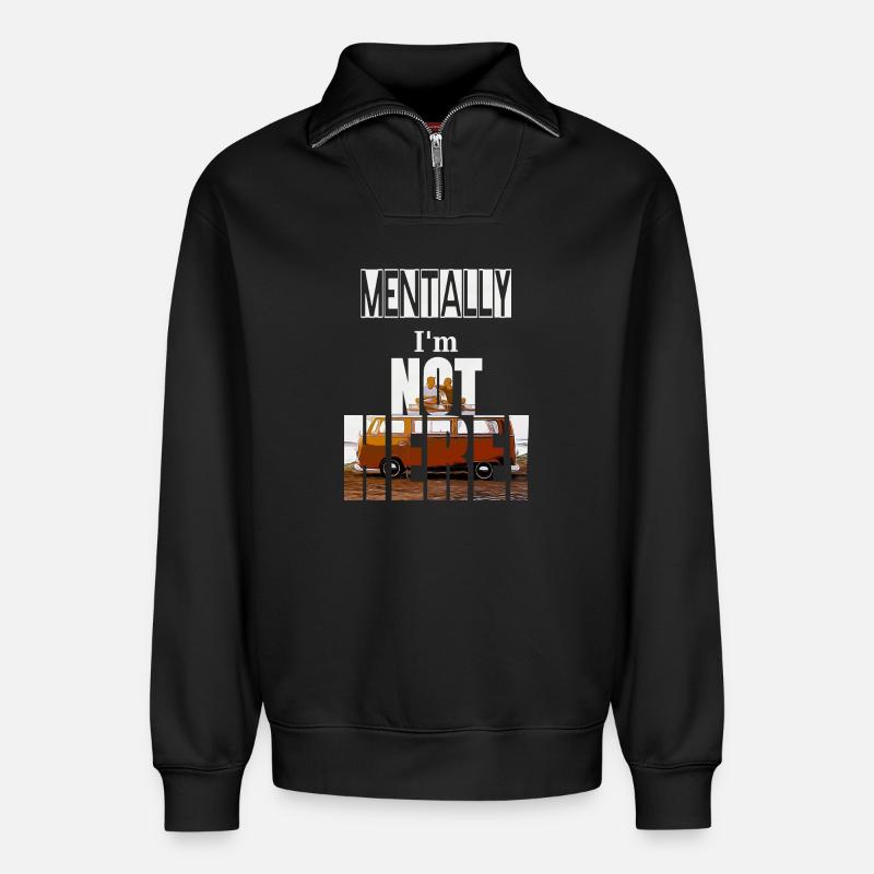 MENTALLY I'm not here - Sweat unisexe décontracté en coton biologique à demi-zip – de SPREAD - noir